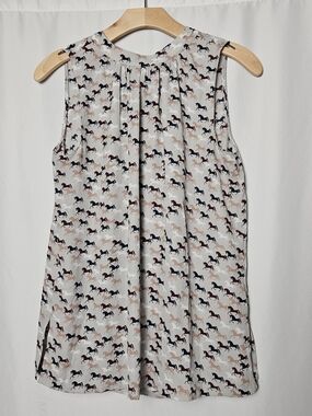 LOFT Cream Blouse with Multicolor Horse Print